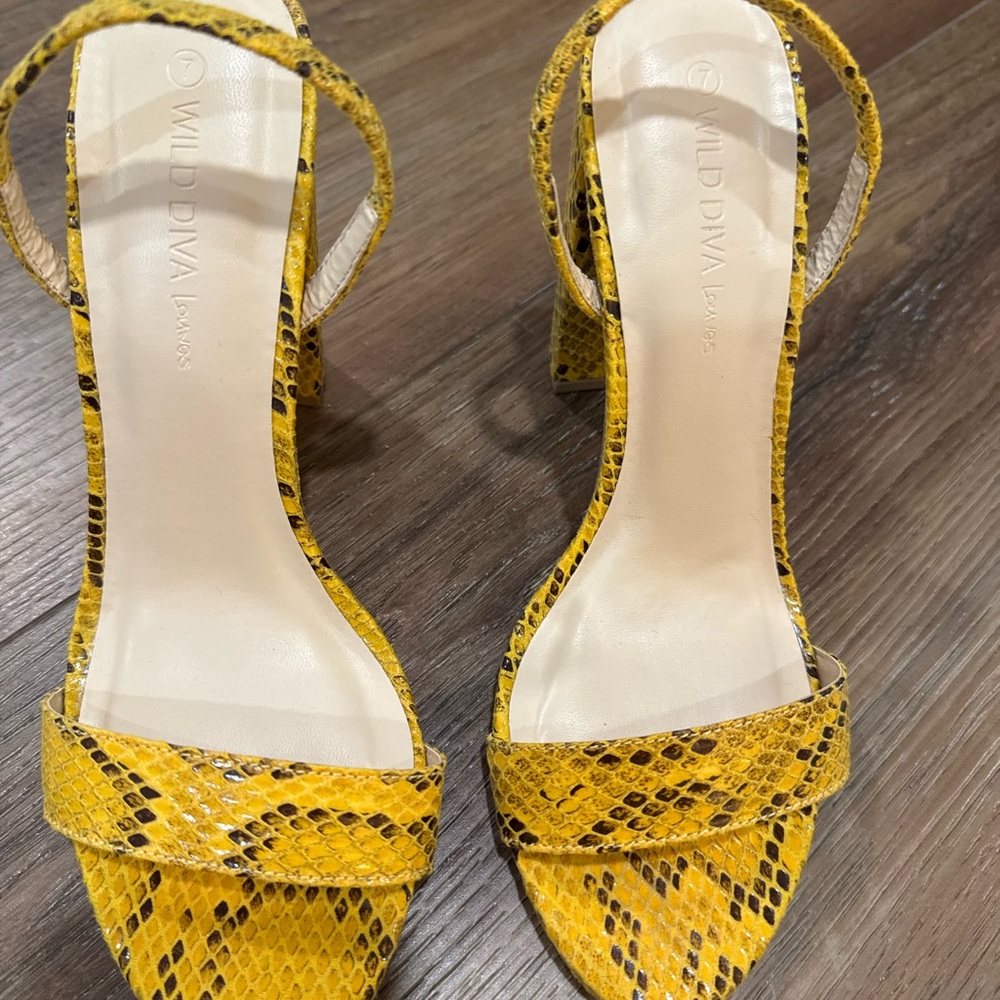 Wild Diva Vibrant Yellow Snake Pattern Heels